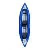 Aquaglide Klickitat II inflatable two person kayak in blue and grey from above. Designed for whitewater river kayaking.