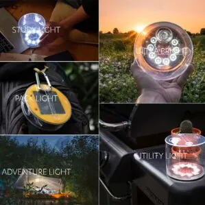 Multiple pictures of the Luci Original solar light.