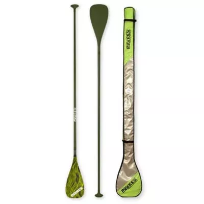Puakea paddleboard paddle images with green flame pattern on carbon paddle.