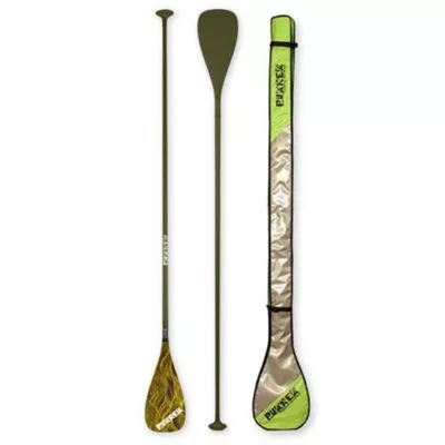 Puakea paddleboard paddle images withyellow flame pattern on carbon paddle.