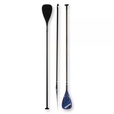 Puakea paddleboard paddle images with blue flame pattern on carbon paddle.