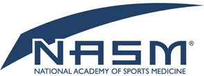 NASM, National Academy of Sports Medicine in blue and white