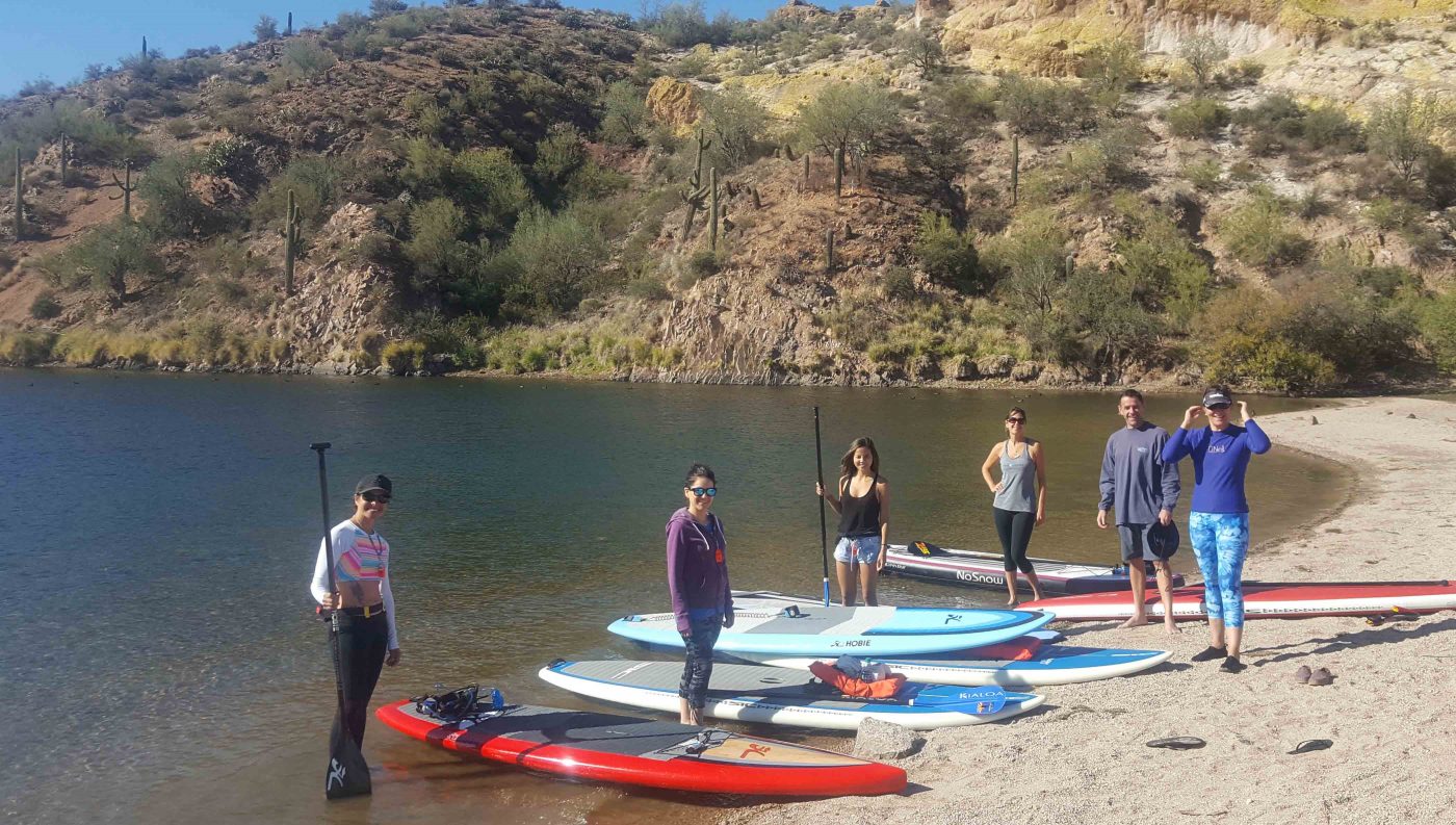 Paddleing Lessons on the beach at Saguaro Lake.