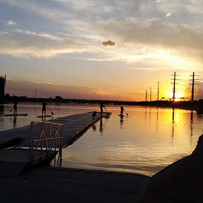 Tempe Town Lake at Sunset the Marina looking towards the west.