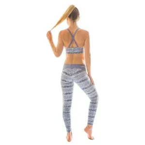Sensi Gravies Laura yoga and paddleboard leggings in blue and white Bali Bound pattern bottom image