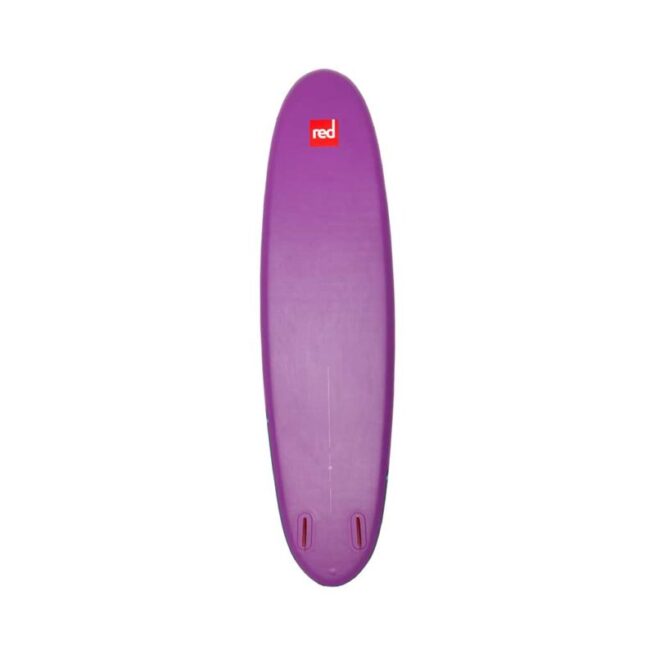 Red Paddle Co inflatable SE 10'6" Ride bottom in purple with red flex fins. Available at Riverbound Sports AUP shop in Tempe, Arizona.