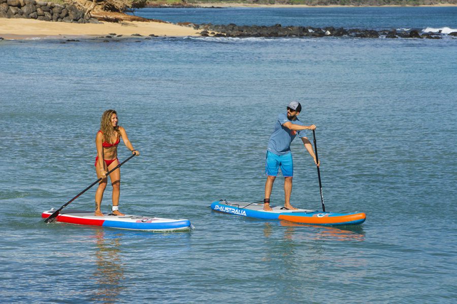 A couple on the water with JP Australia inflatable paddleboards