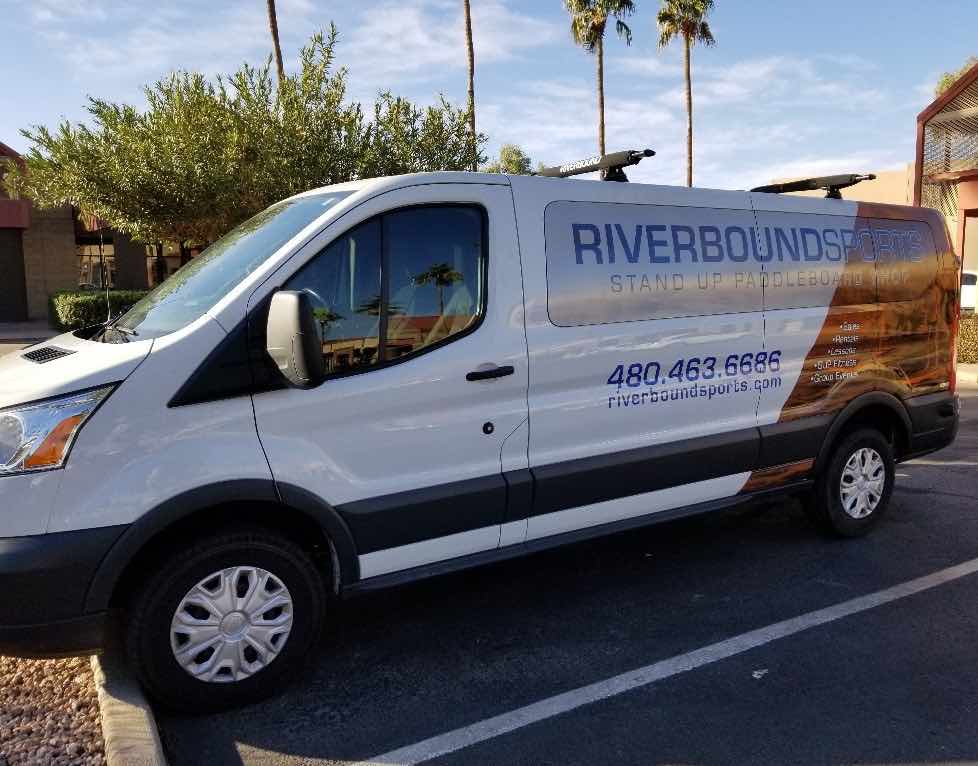 Riverbound Sports van outside the shop in Tempe, Arizona.