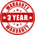 Three year warranty icon in red.