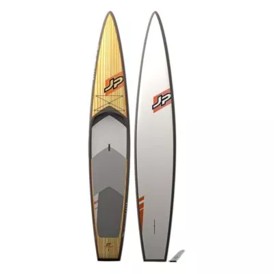 JP Australia Wood version of the AllWater GT touring SUP front and back view.