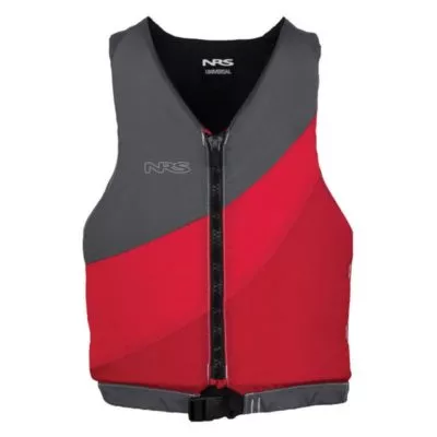 NRS Crew life jacket front in red. and gray