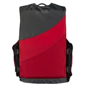 NRS Crew youth life jacket back in red. and gray