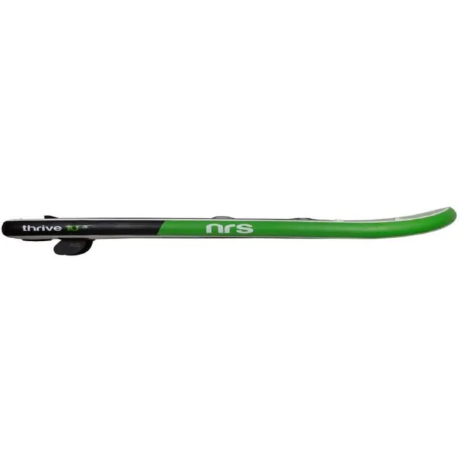 NRS Thrive 10'3" green inflatable SUP side with river" fin.