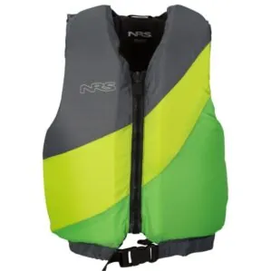 NRS Crew youth life jacket front in green and grey.