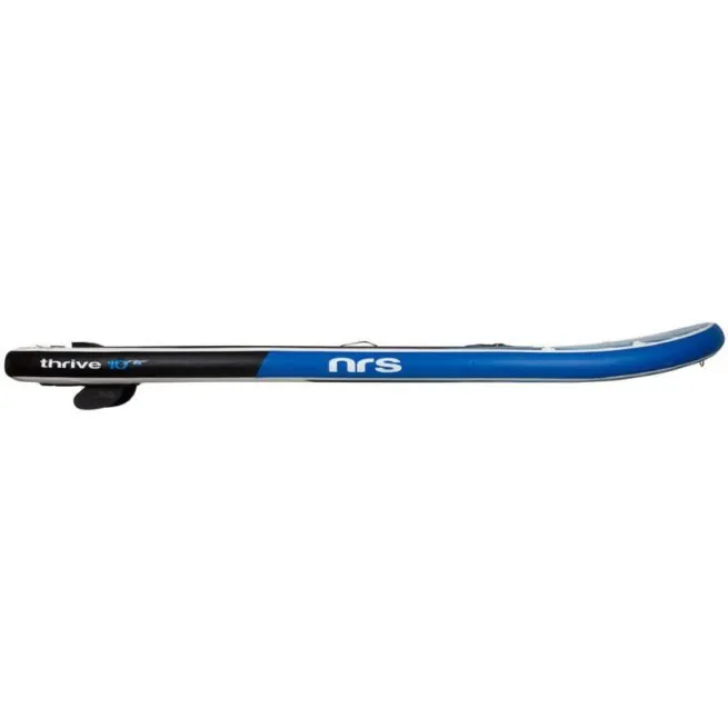 NRS Thrive 10'8" blue inflatable SUP side with river" fin.