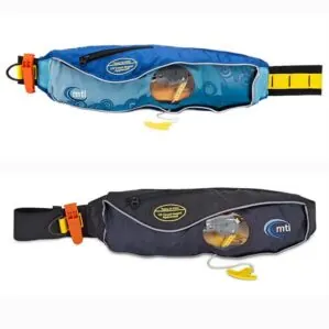 MTI fluid 2.0 waste belt life preserver PFD in both black and blue.