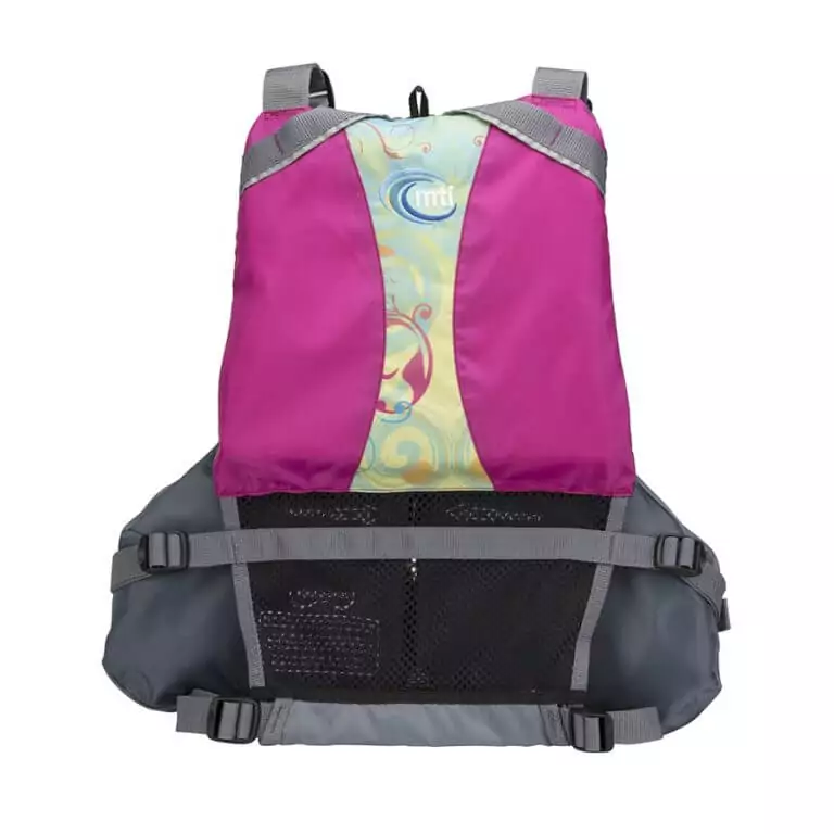 The MTI Moxie PFD in Berry Caribe back view.