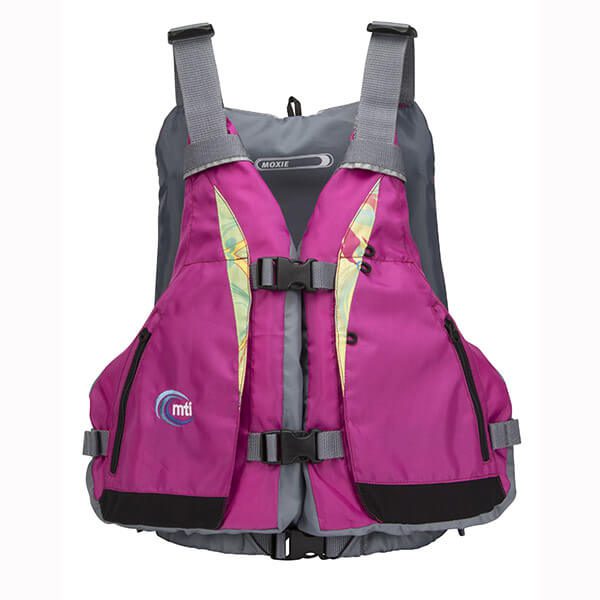The MTI Moxie PFD in Berry Caribe front view.