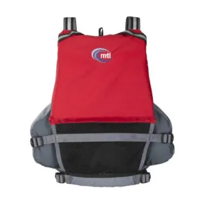 The MTI Solaris PFD in Red Gray back view.