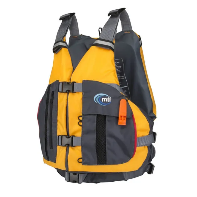 The MTI Solaris PFD in Mango Gray side view.