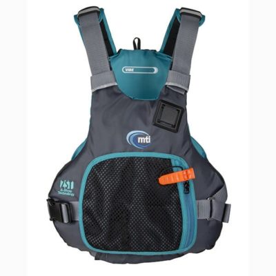 The MTI Vibe PFD in the new for 2018 black and turquoise front view.