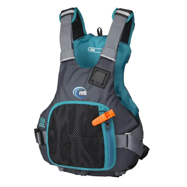 The MTI Vibe PFD in the new for 2018 black and turquoise side view.
