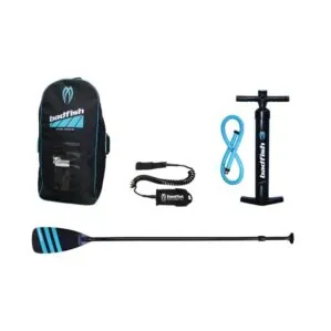 Badfish SUP Monarch and Surf Traveler accessories. Carry bag, pump, leash, and 3 pc travel paddle.