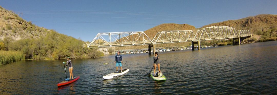 Paddleboards on Canyon Lake just outside Phoenix, Arizona.