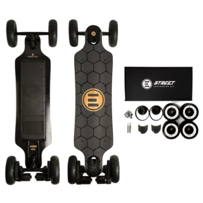 Evolve GTX 2N1 electric skateboard top and bottom view