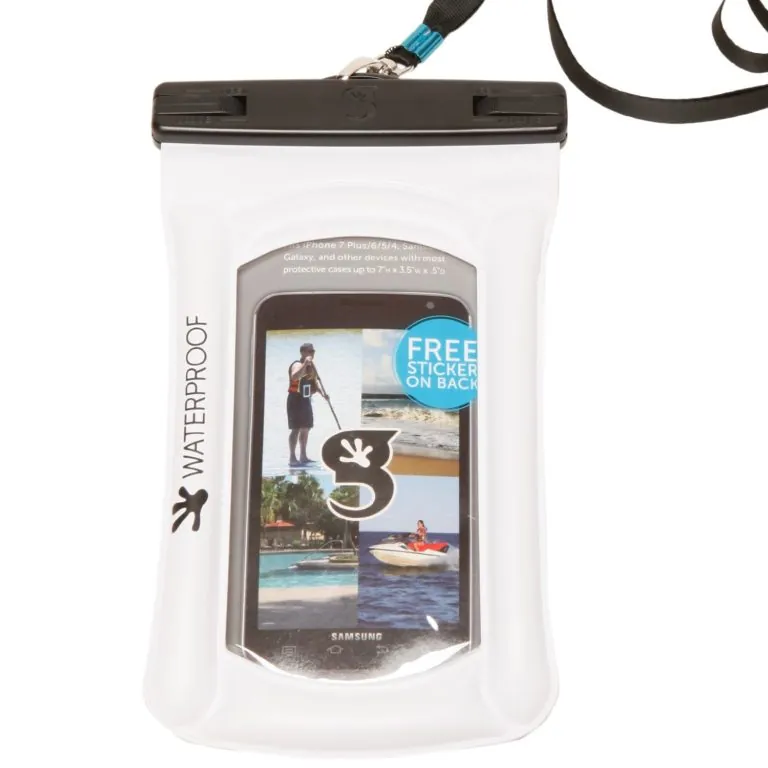 White Gecko Brand floating phone case with strap at Riverbound Sports