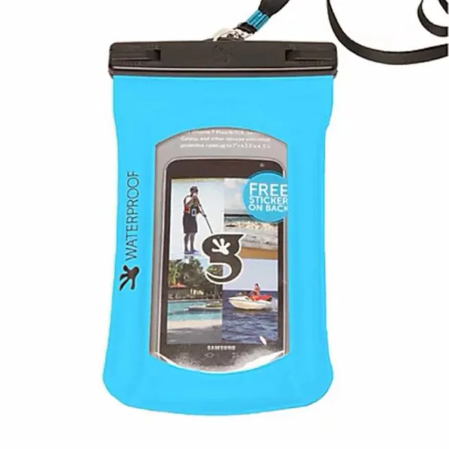 Geckobrands blue floating phone case at Riverbound Sports in Tempe, Arizona.