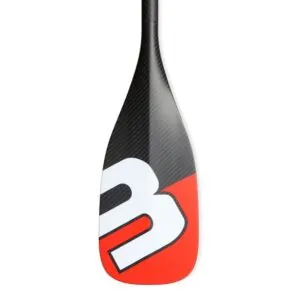 Black Project LAVA 90% Carbon SUP paddle board front side with red and white B graphics. Available at Riverbound Sports in Tempe, Arizona.