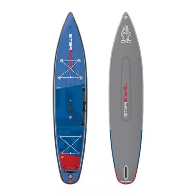 Starboard SUP Double Chamber Inflatable Touring board deck and bottom view.