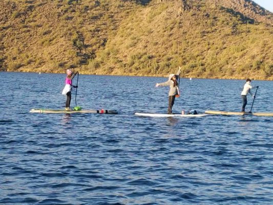 A fun winter day on the lake with friends. Paddleboarding year round in Phoenix. 