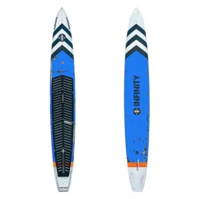 Top and bottom view of the Infinity SUP Badfish PPVC in Blue. Available at Riverbound Sports in Tempe, Arizona.