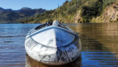 Infinity SUP Blackfish race paddleboard at Saguaro Lake in Arizona