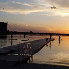 Sunset on Tempe Town Lake Riverbound Sports meetup on Tuesday evenings.