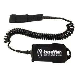 The Badfish SUP 11' coiled leash available at Riverbound Sports.