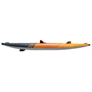 Side view of the Aquaglide single person inflatable Deschutes 130 kayak. available at Riverbound Sports.
