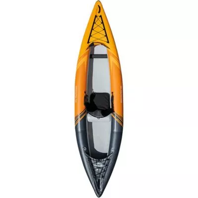 The top view of the Aquaglide single person inflatable Deschutes 130 kayak. available at Riverbound Sports.