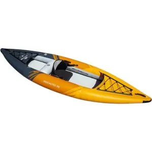 The Aquaglide single person inflatable Deschutes 110 kayak. available at Riverbound Sports.