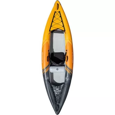 The top view of the Aquaglide single person inflatable Deschutes 110 kayak. available at Riverbound Sports.