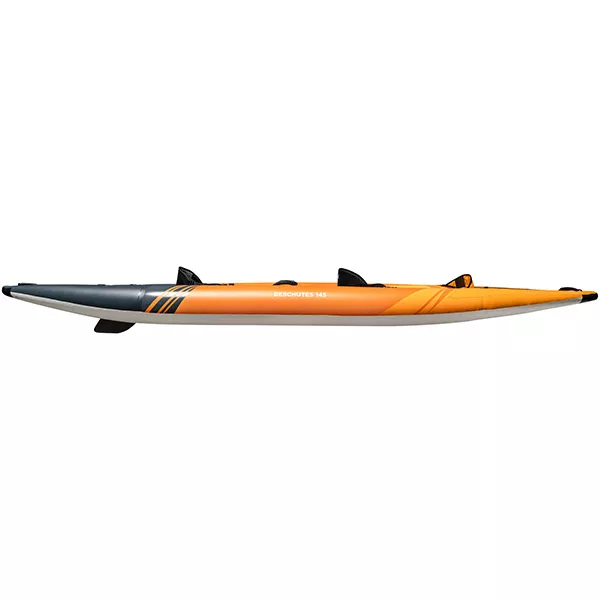 Side view of the Aquaglide 2 person inflatable Deschutes 145 kayak. available at Riverbound Sports.