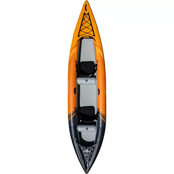 The top view of the Aquaglide 2 person inflatable Deschutes 145 kayak. available at Riverbound Sports.