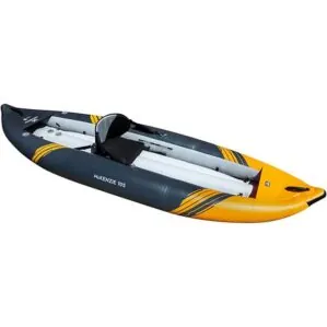 The Aquaglide single person inflatable McKenzie 105 kayak. available at Riverbound Sports.