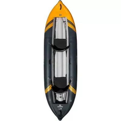 The top view of the Aquaglide tandem person inflatable McKenzie 125 kayak. available at Riverbound Sports.