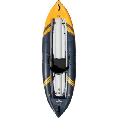 The top view of the Aquaglide single person inflatable McKenzie 105 kayak. available at Riverbound Sports.