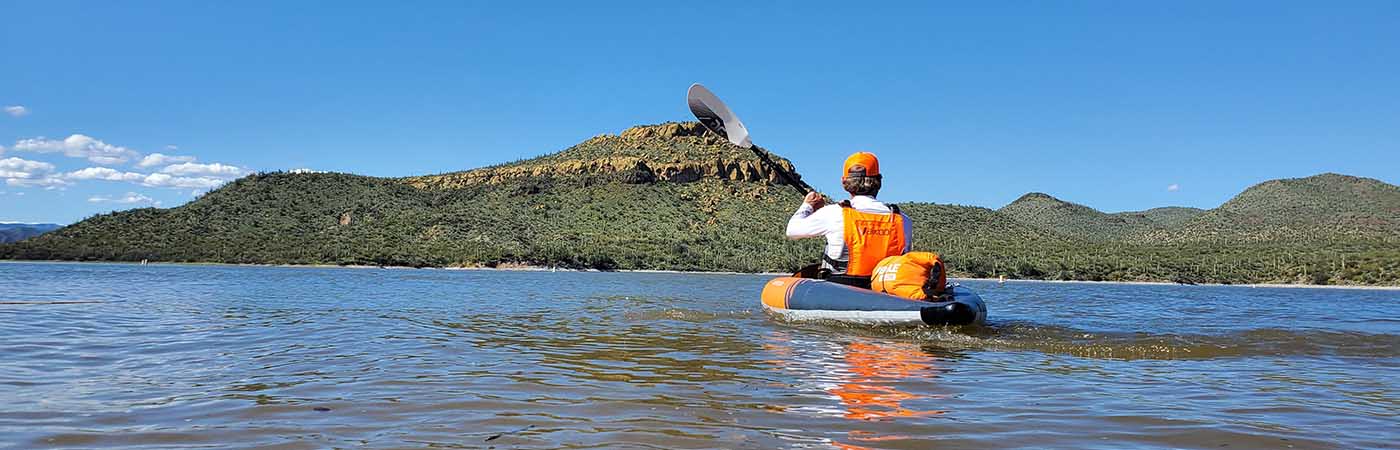 Kayaking Bartlett Lake in Arizona on the Aquaglide Deschutes inflatable kayak on a nice winter day.