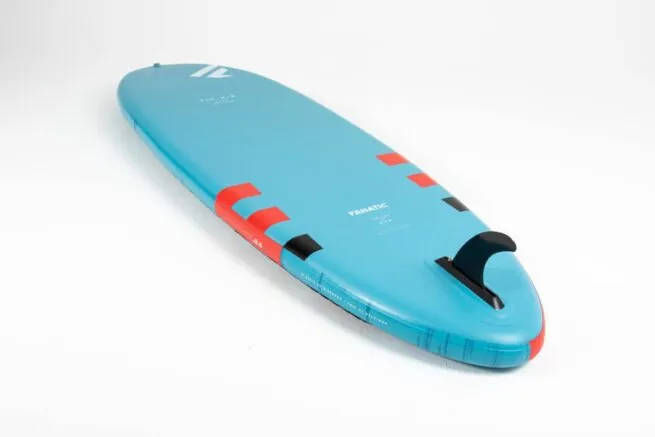The Fanatic SUP Fly Air Inflatable Paddleboard in teal blue front bottom side image.