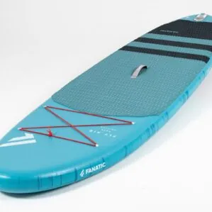 The Fanatic SUP Fly Air Inflatable Paddleboard in teal blue front deck side image.